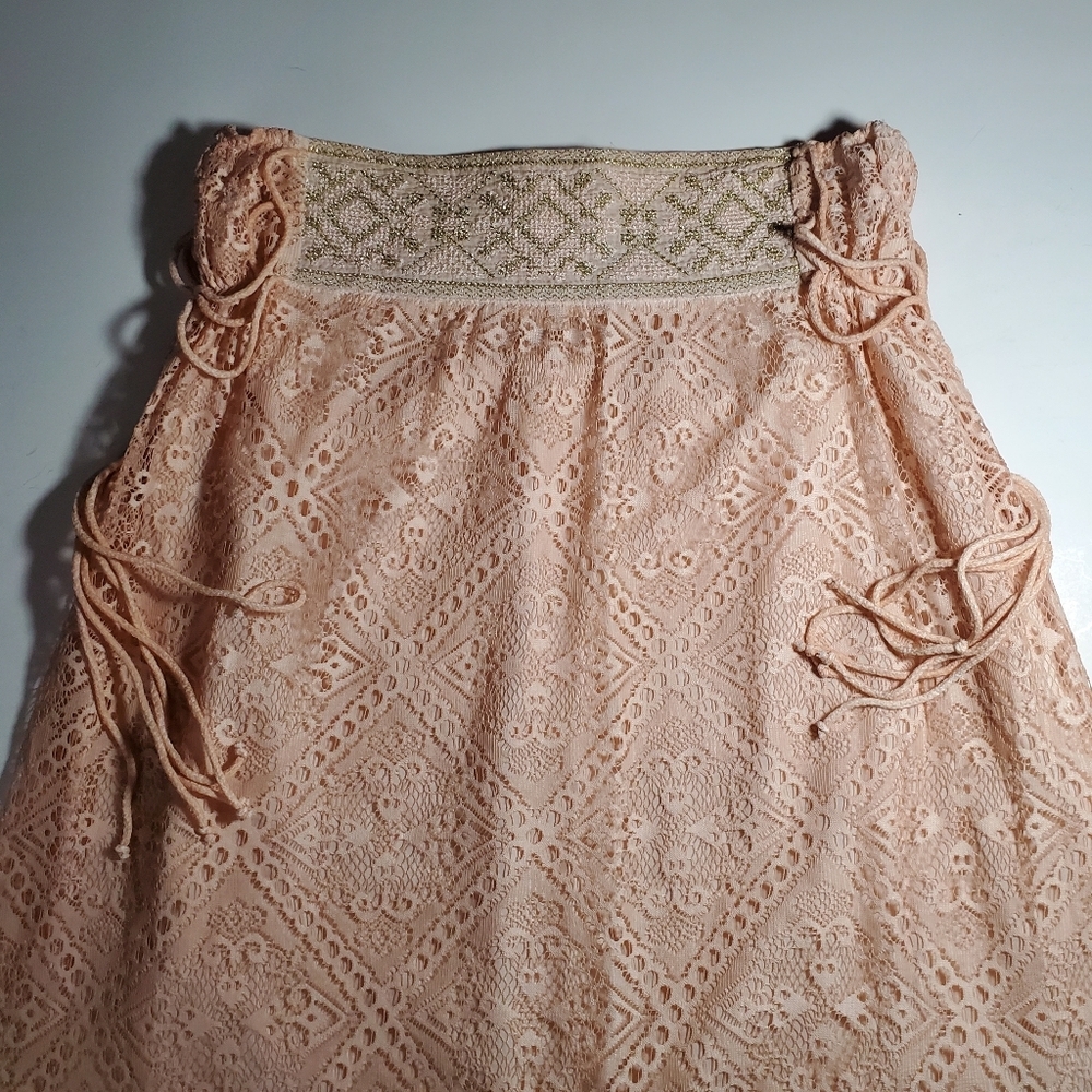 ANTHROPOLOGIE by Queen & Palm Maxima Lace Skirt Embroider Waist, Side Tassles XS - Picture 7 of 15